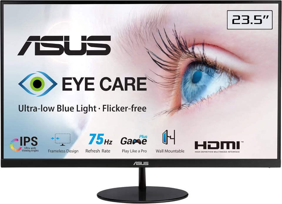 ASUS VL249HE 24 (23.8 Viewable) Eye Care Monitor 1080P Full HD 75Hz IPS Adaptive