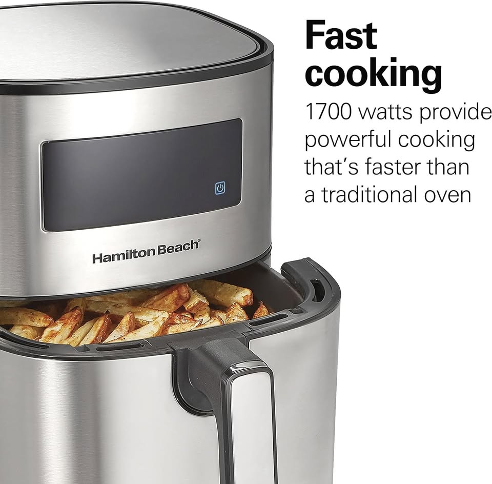 Hamilton Beach 5.8 Quart Digital Air Fryer Oven with 8 Presets, Easy to Clean Nonstick Basket