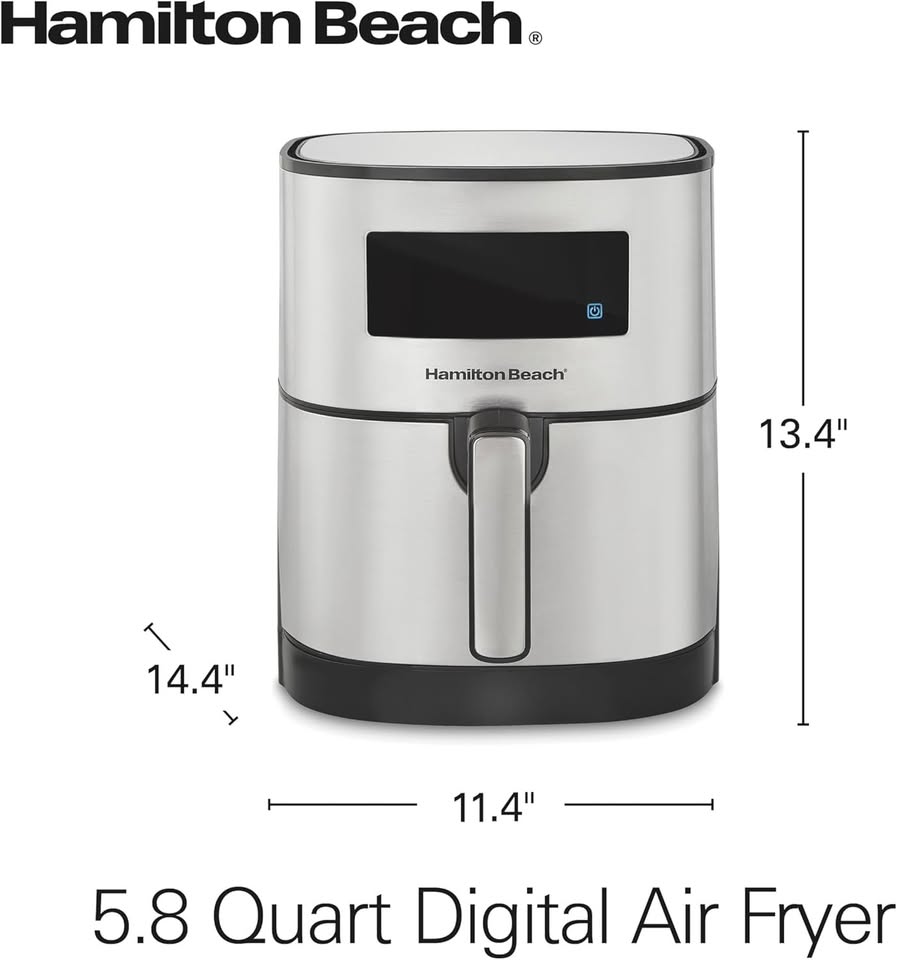 Hamilton Beach 5.8 Quart Digital Air Fryer Oven with 8 Presets, Easy to Clean Nonstick Basket