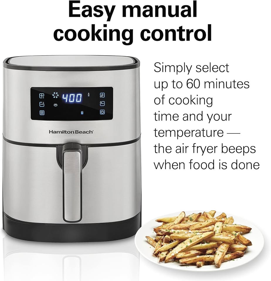 Hamilton Beach 5.8 Quart Digital Air Fryer Oven with 8 Presets, Easy to Clean Nonstick Basket