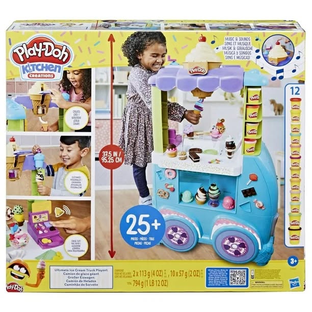 Play-Doh Kitchen Creations Ultimate Ice Cream Truck Playset with 27 Accessories, 12 Cans