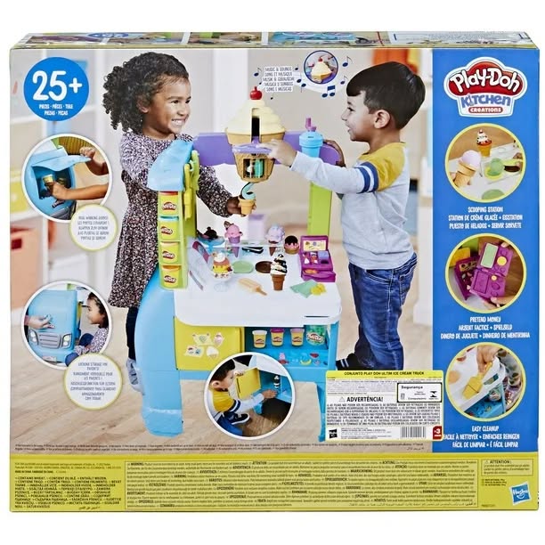 Play-Doh Kitchen Creations Ultimate Ice Cream Truck Playset with 27 Accessories, 12 Cans