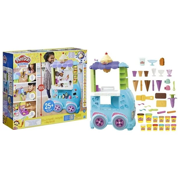 Play-Doh Kitchen Creations Ultimate Ice Cream Truck Playset with 27 Accessories, 12 Cans