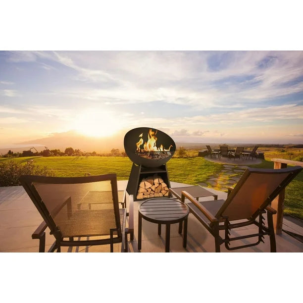 Home Trends 30 Inch Black Steel Wood Burning Firepit 52617, With log storage