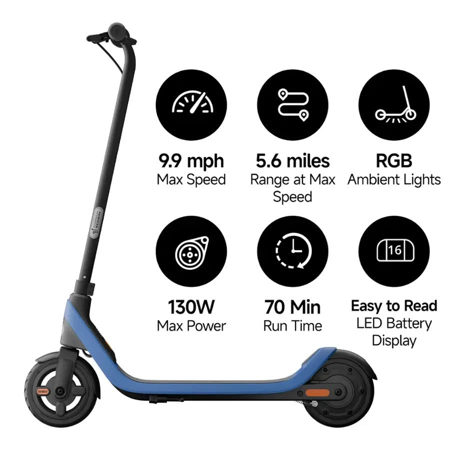 Segway - C2 Lite Kids Electric Kick Scooter w/5.6 mi Max Operating Range & 9.9 mph Max Speed - Blue