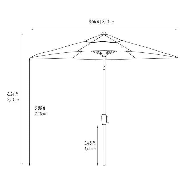Allen + Roth 9-ft Aluminum Gray Arrows Auto-tilt Market Patio Umbrella