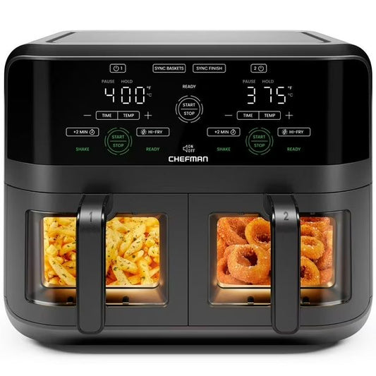 Chefman Dual Basket Digital Air Fryer Oven w/ Easy View Windows, 2 Independent 2.75L