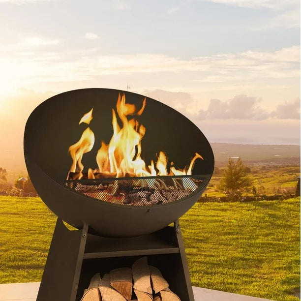Home Trends 30 Inch Black Steel Wood Burning Firepit 52617, With log storage