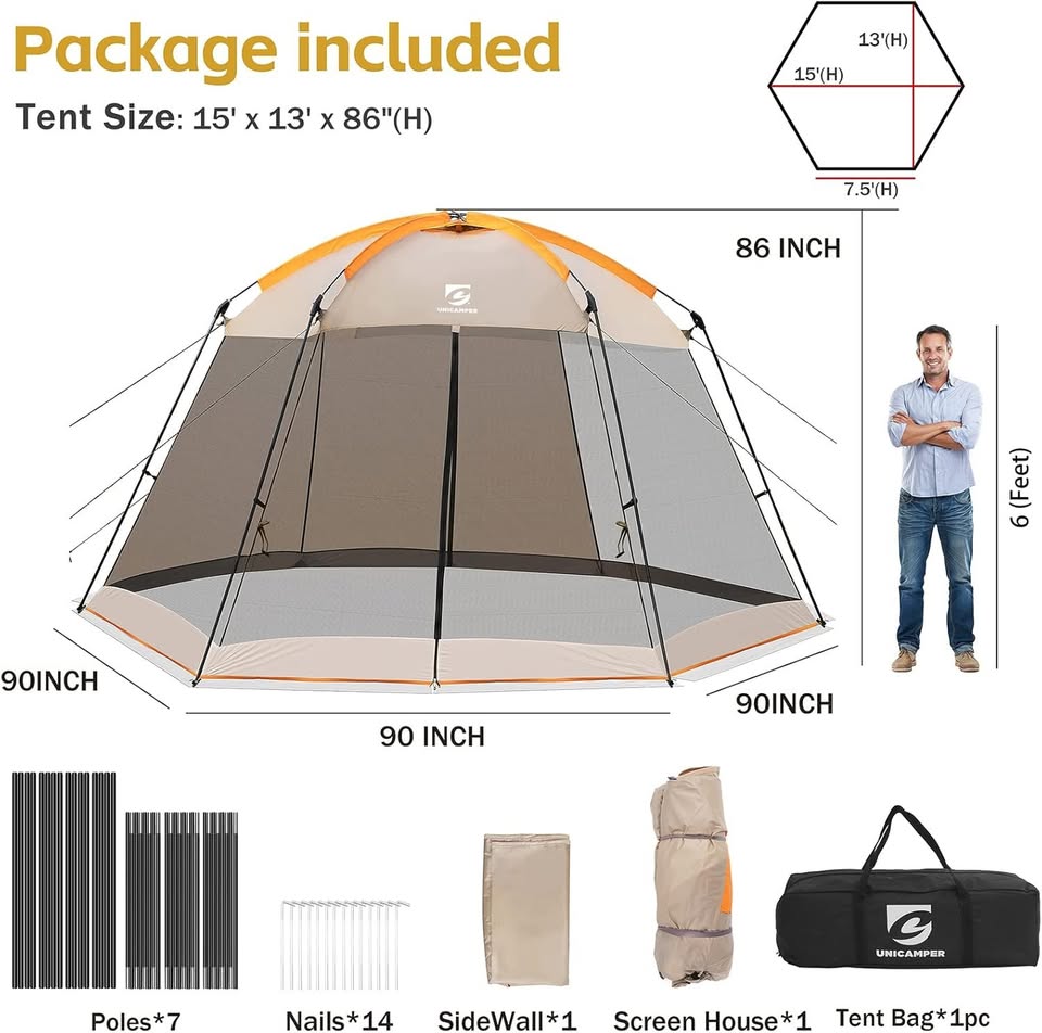 UNICAMPER Screen House Mesh Mosquito Tent UPF 50+ Canopy Shelter Shade Easy Setup