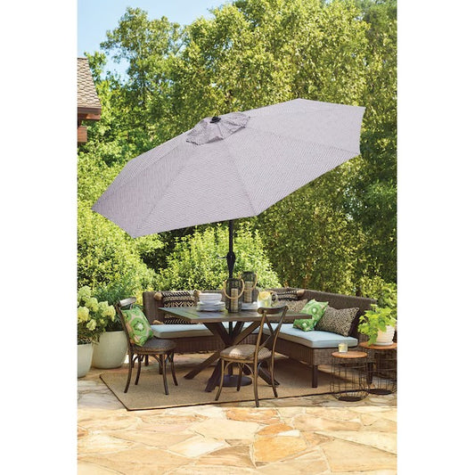 Allen + Roth 9-ft Aluminum Gray Arrows Auto-tilt Market Patio Umbrella